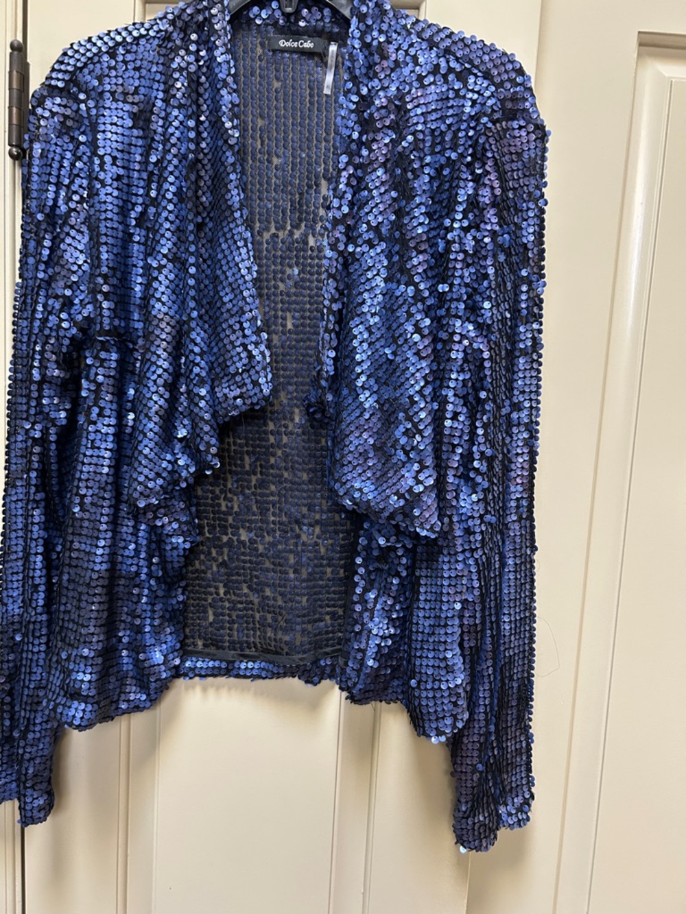 Dolce Cabo Navy Blue Sequin Open-Front Cardigan